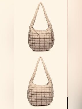 URBAN EXPRESSIONS Quilted Large Shoulder Hobo Bag in Light Beige
